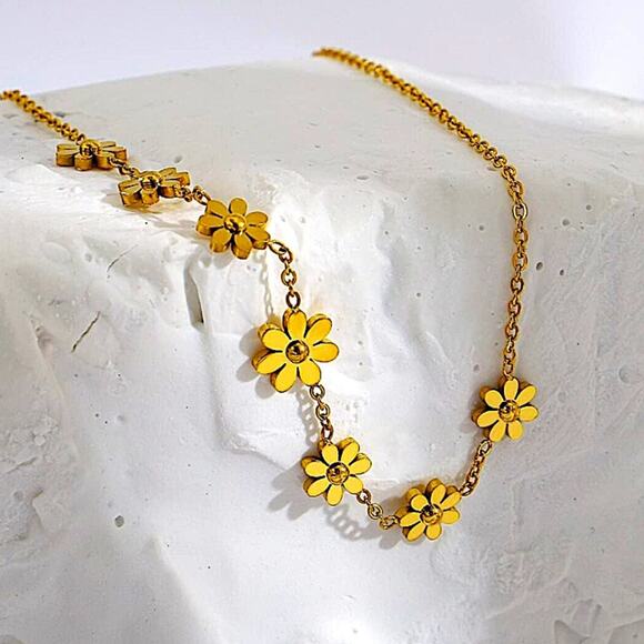 Gold Plated Daisy Necklace, Stainless Steel, Flower, Dainty - Picture 7 of 9